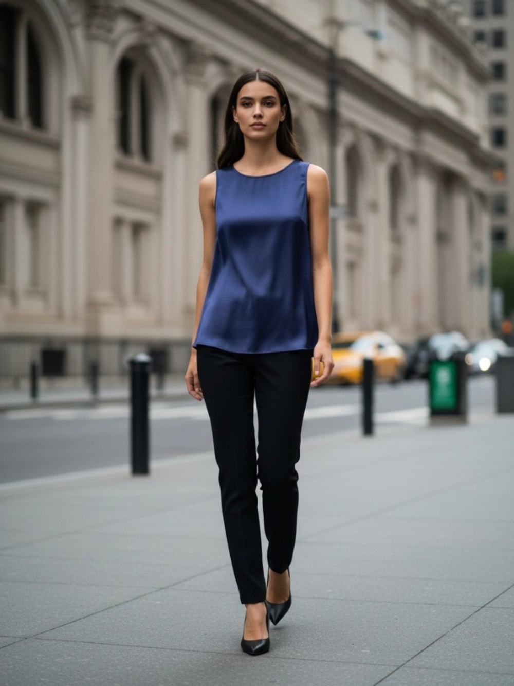 Babs Vancouver Designer Dark Blue Silk Feel Tank Top Blouse Plus Sz 16